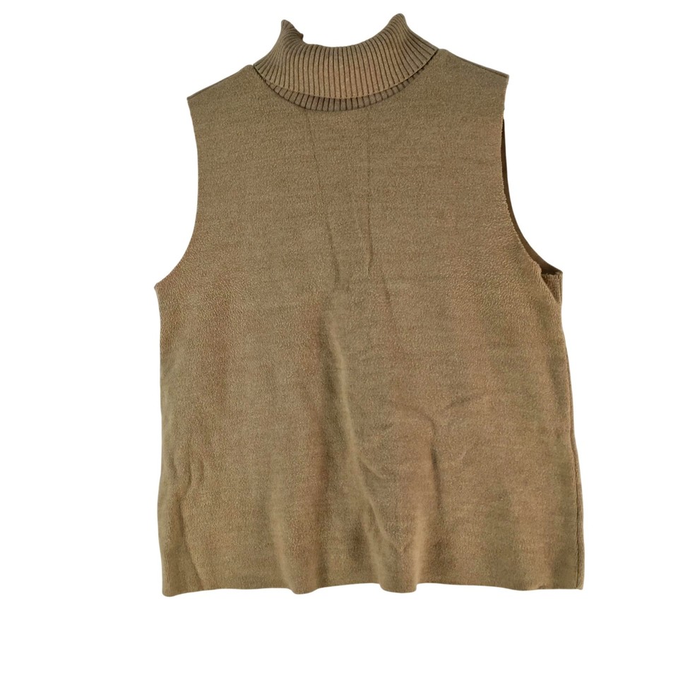 Zara Knit Vest Womens Size L Beige Turtleneck Sleeveless Jumper Top Layering