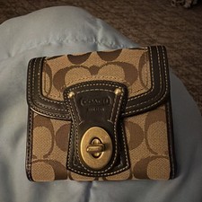 Vintage Coach Legacy French Turnlock Wallet In Tan And Brown Color