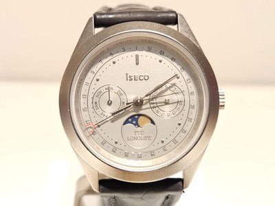 VINTAGE 38mm TRIPLE CALENDAR POINTER MONTH MOON PHASE MEN'S QUARTZ WATCH ''ISECO''