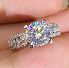 Silver Plated Modern Ring For Christmas Gift 2.1CT CZ Engagement Bridal Ring Set