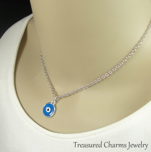 Silber und Blau Evil Eye Charm Halskette - Schutz Talisman Amulett Anhänger NEU - Bild 2 von 2