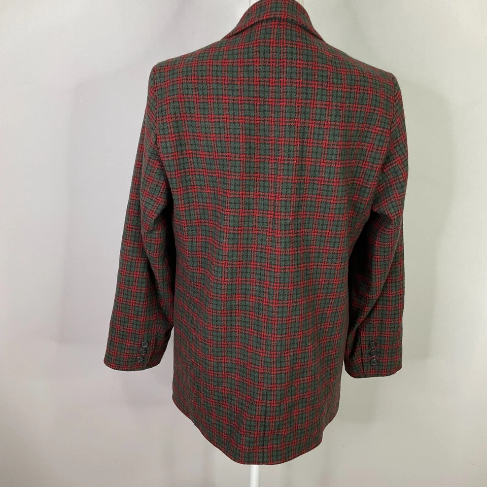 Blazer Eddie Bauer Mujer Chaqueta Roja a Cuadros Talla Pequeña Pequeña Pequeña Forrada 100% Lana Foto 3 de 4