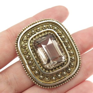 Authentic 935 Silver Gold Plated Vintage Israel Smoky Quartz Cannetille Brooch / Pendant