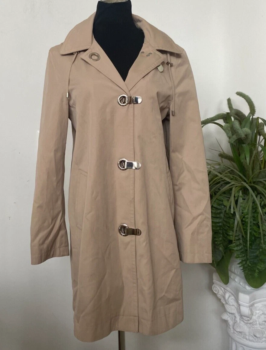 Michael Kors trincea donna beige poliestere con cappuccio taglia L G ottime condizioni! MSRP $280