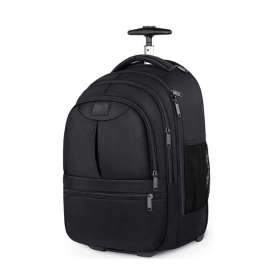 MATEIN Rolling Travel Backpack, Sturdy 17 inch Laptop Backpack w/ Wheels, Black
