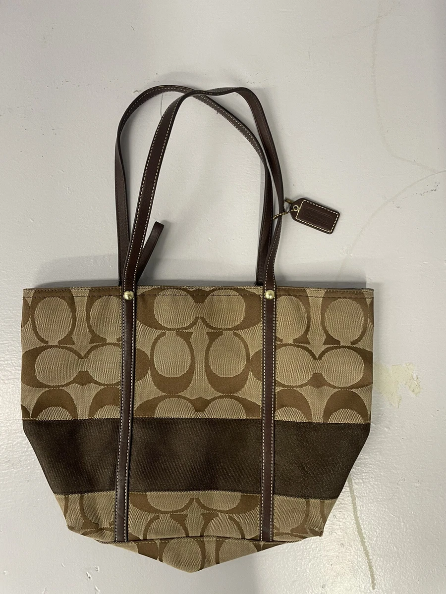 Coach Signature Stripe Tote Bag Brown and Tan Classic Style