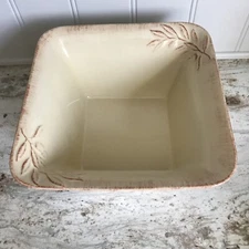 Signature Housewares Inc. “straw” 9” Serving Bowl Square Embossed Leaves Rustic
