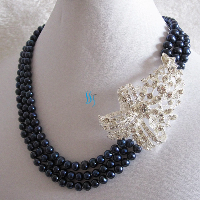 Collar de boda 18-20" 5-7 mm 3 filas de perlas de agua dulce X3200—MÁS COLORES Foto 2 de 4