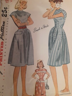 Simplicity 1911 Dress Belted Fit Flare Sewing Pattern VTG 40's Ladies 16  Cut | eBay