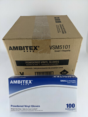 Ambitex VSM5101 - Case of 1000 Powdered Vinyl Gloves - Size Small - Food Safe