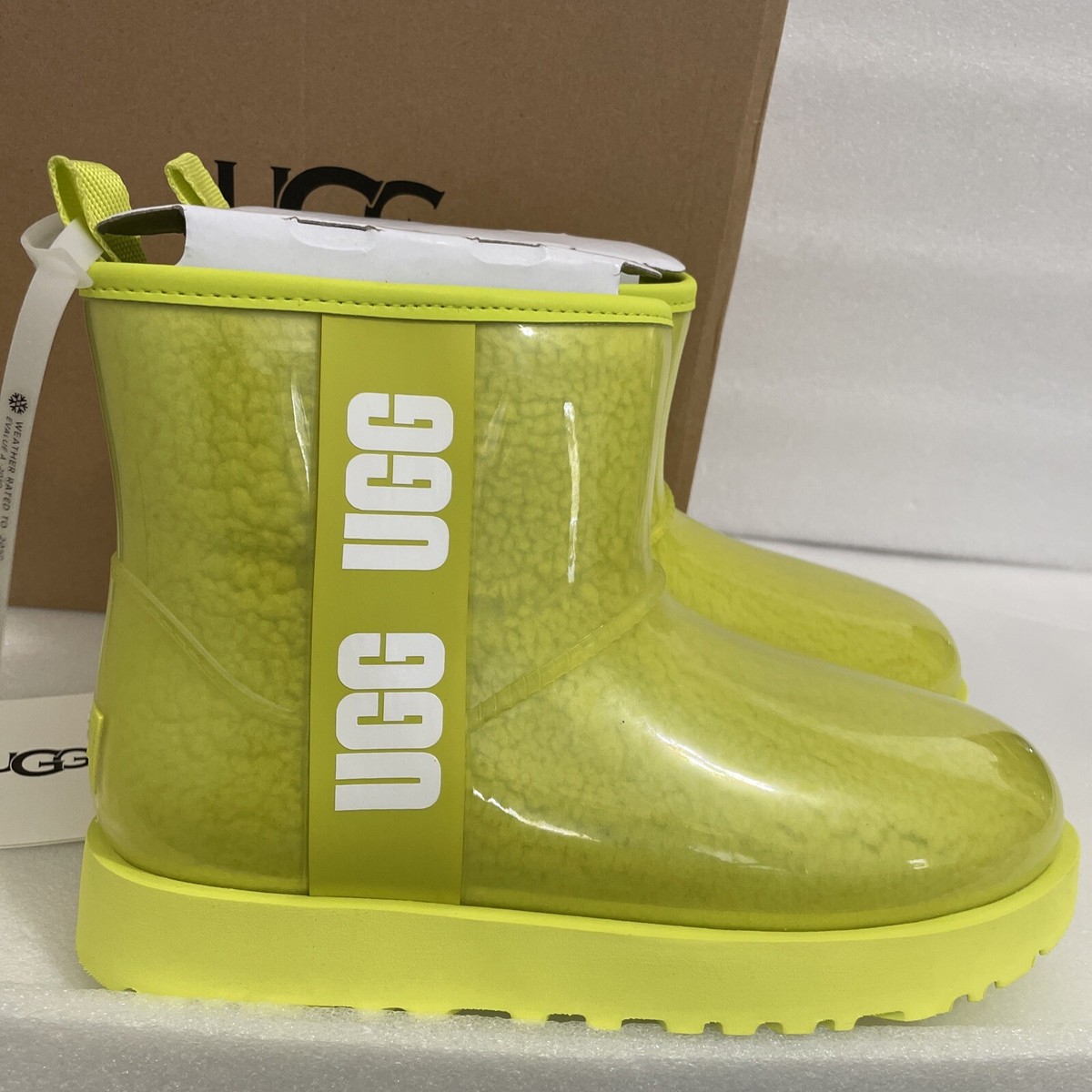 NEW Women's UGG CLASSIC CLEAR MINI BOOTS- WATERPROOF Sulfur size 7