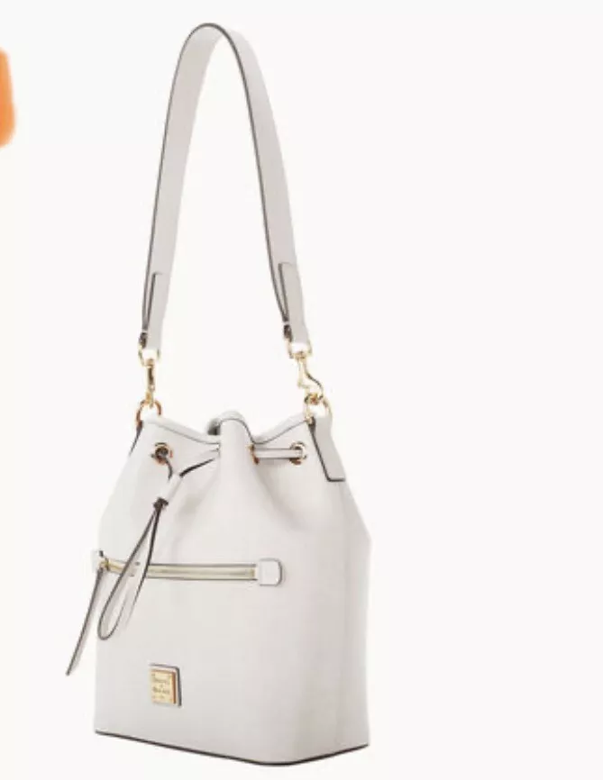 DOONEY BOURKE Saffiano Leather Drawstring Bucket Bag Ecru MSRP 298