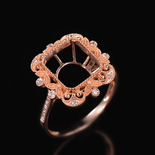 Ajustes de anillo de semimontaje de diamante natural corte esmeralda 8 × 10 mm oro rosa sólido 14 K - Imagen 2 de 7