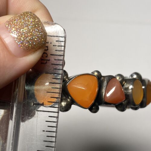 Gilbert Secatero NAVAJO Sterling Silver Carnelian Cluster Cuff Bracelet 62220 - Picture 3 of 12