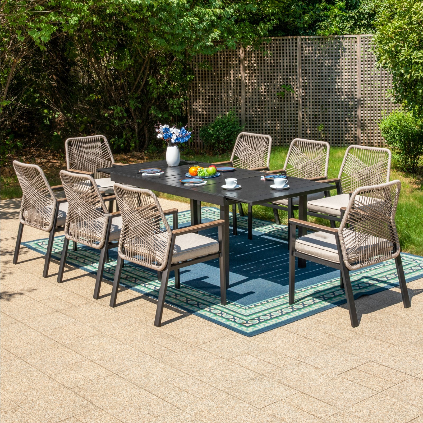 Patio Dining Chairs Set of 4 Woven Rope Outdoor Rattan Dining Chairs for Garden