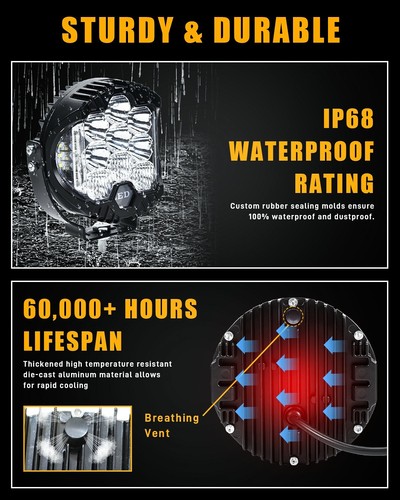 5" 7"inch Round LED Work Light Spot & Flood Driving Fog Headlight Truck Off Road - Picture 7 of 24