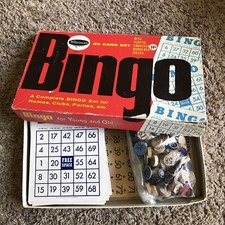 Vtg Bingo Game Set Wooden Numbers And Markers Cards Misc Incomplete Lot