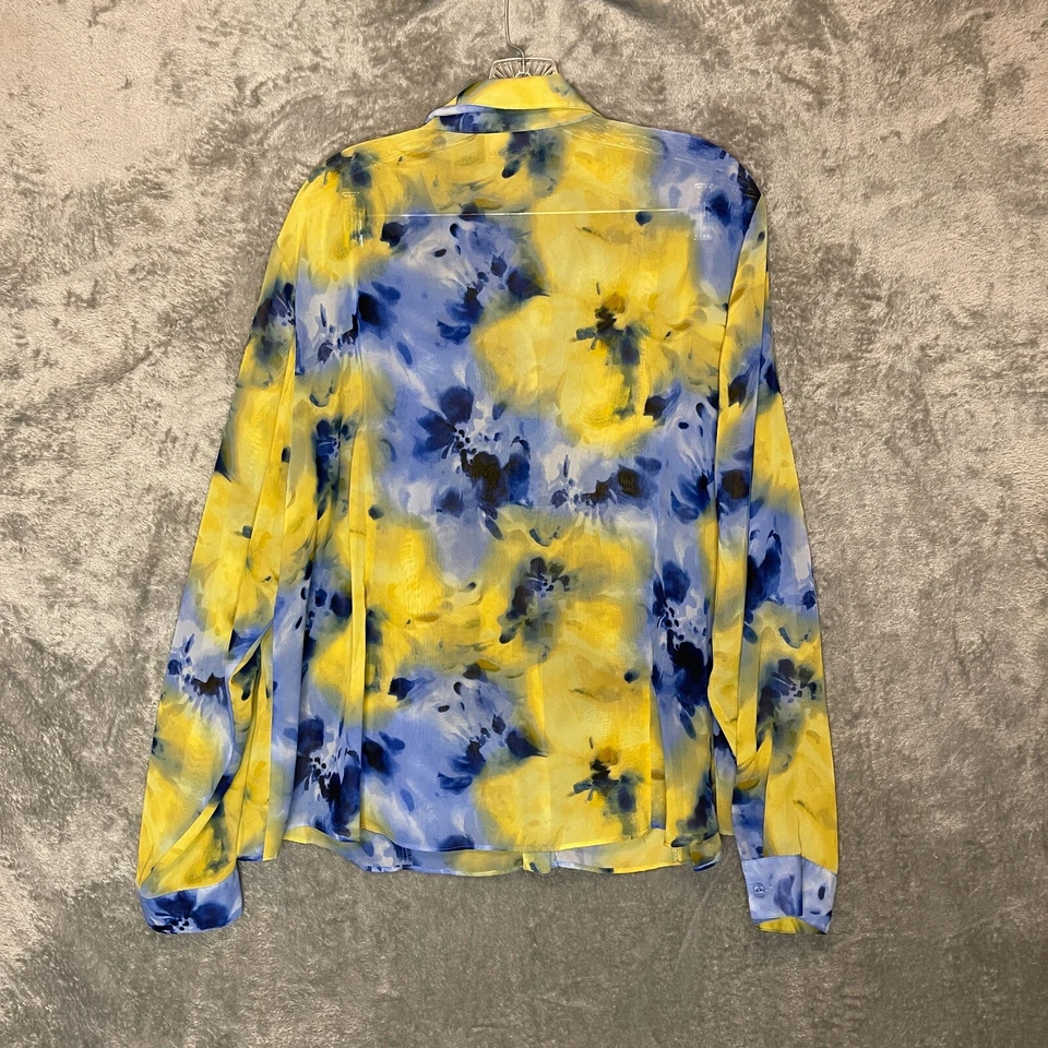 Camisa de mujer transparente de gasa floral acuarela pastel con volantes manga larga con botones 22W Foto 2 de 4