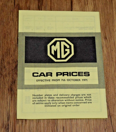 MG CARS CAR PRICE LIST OCTOBER 1971 PUBLICATION No. 2800/B BRITISH LEYLAND