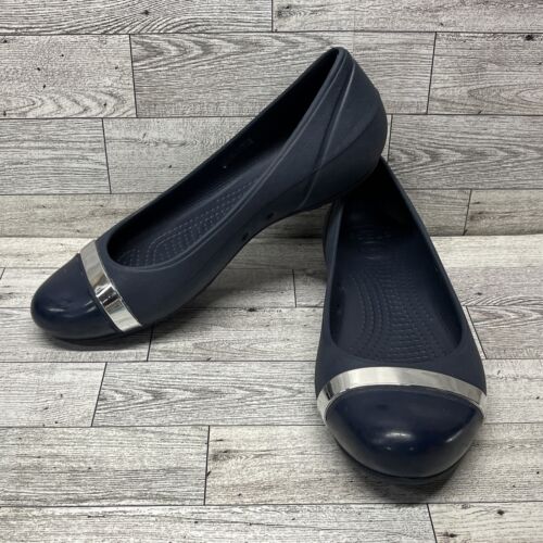 Crocs Cap Toe Mirror Navy Blue Ballet Flats 202308 Women Size 7 - Afbeelding 1 van 8