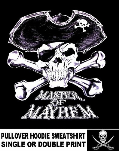 Felpa con cappuccio Pirate Captain Master Of Mayhem teschio ossa incrociate toppa occhi