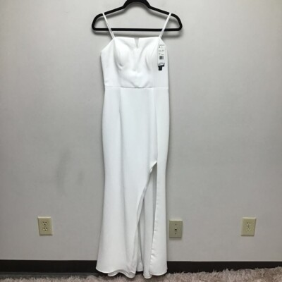 #ad Aqua Womens Crepe Bustier Gown Dress Ivory Lined Strapless High Front Slit 4 New $13.80