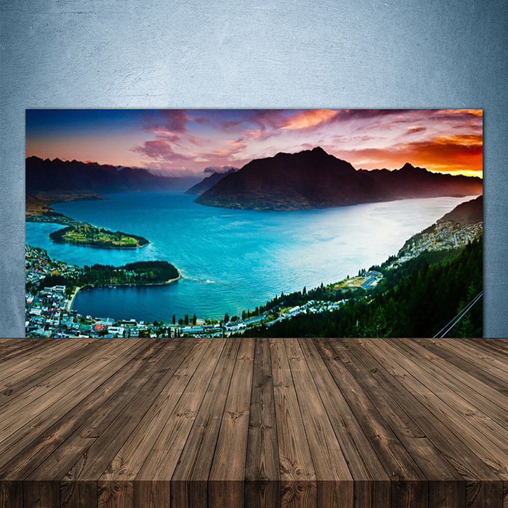 Crédence de cuisine en verre 140x70cm avec motif paysage de fiord et montagnes