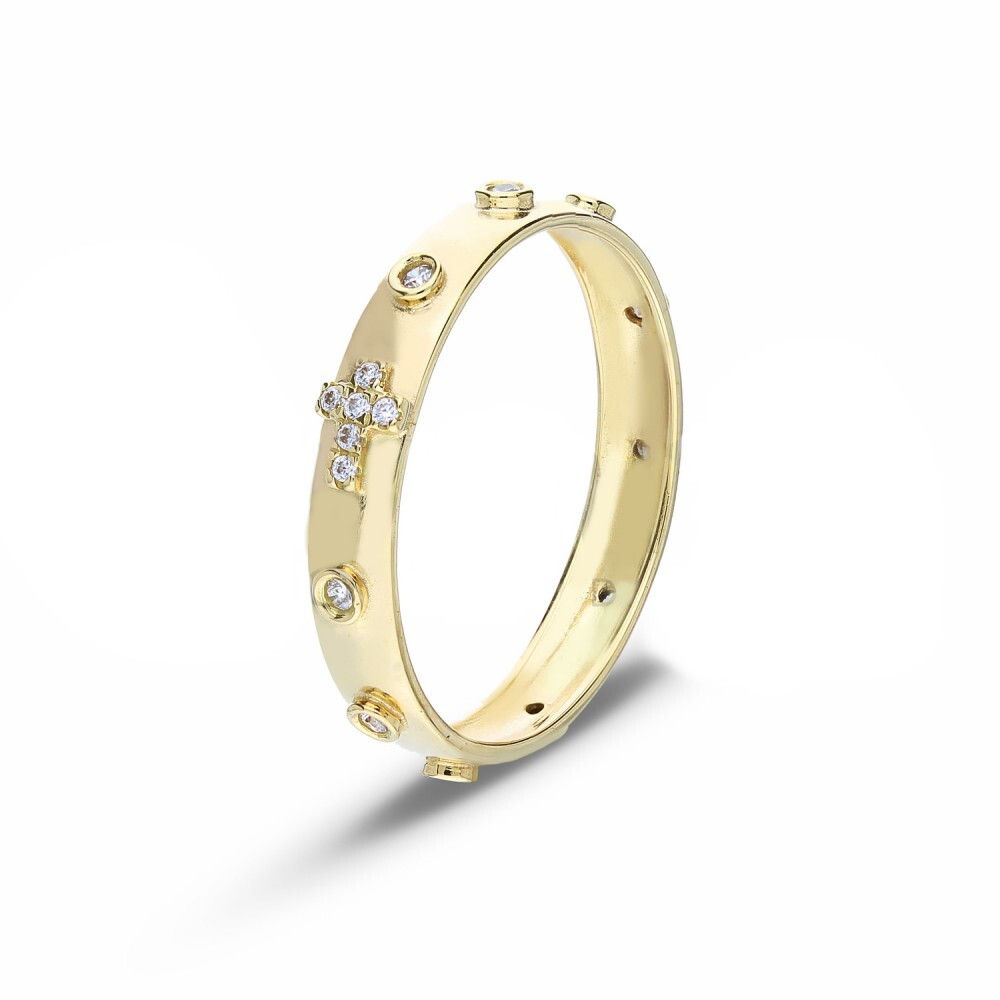 Anillo Rosario de Oro Amarillo 18 Quilates con Circonita Blanca Pulido de Mujer
