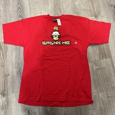 ODM Y2K Monkey Spank Me funny Red Tee T Shirt Size Medium XL