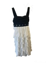 Girls Party Dress Sequin Hearts Ruffle Black Ivory Dress sz 14 girls dress EUC