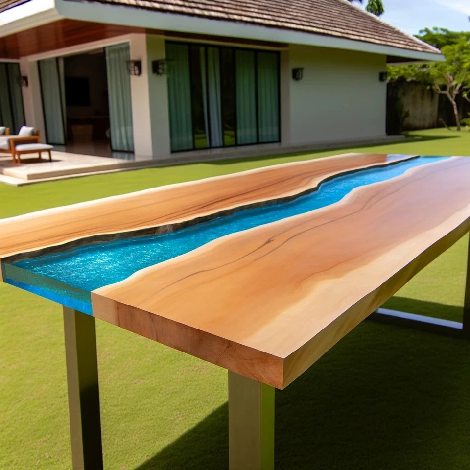 Tavolo Tipo River Table - Legno & Resina - Immagine 4 di 4