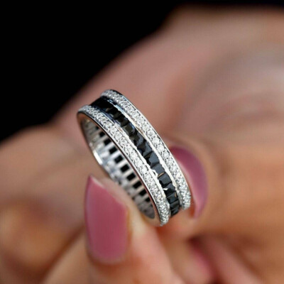 2Ct Princes Cut Simulated Black Diamond Eternity Band Ring 14K White Gold Finish