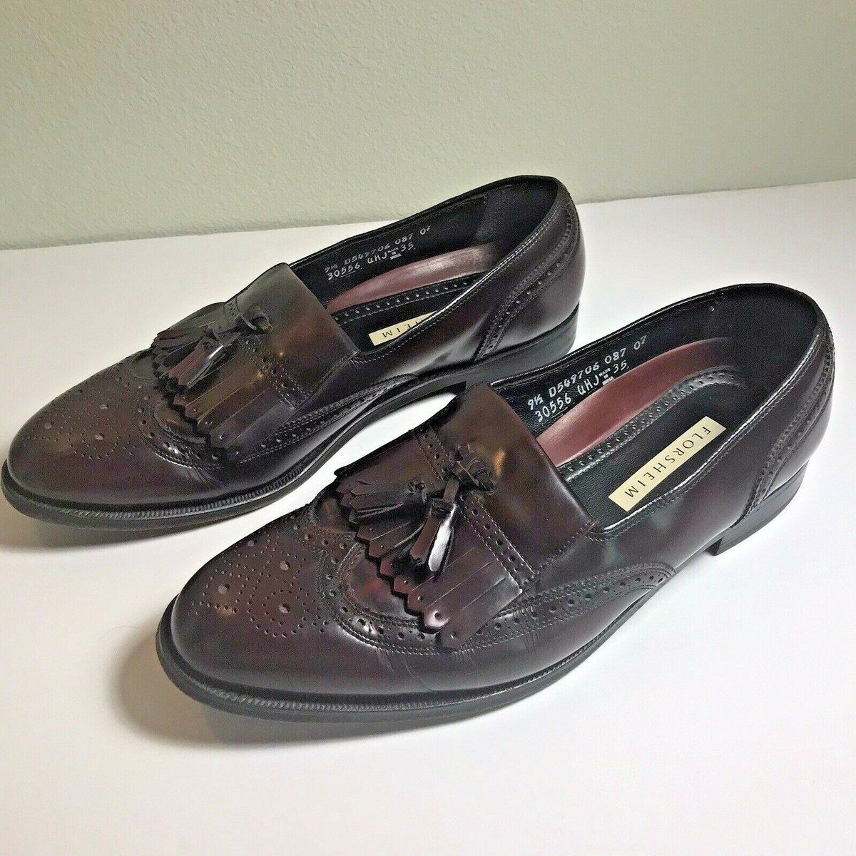 Ｋ Florsheim Burgundy Wing Tip Kilted Tassel Leather Loafer Shoes