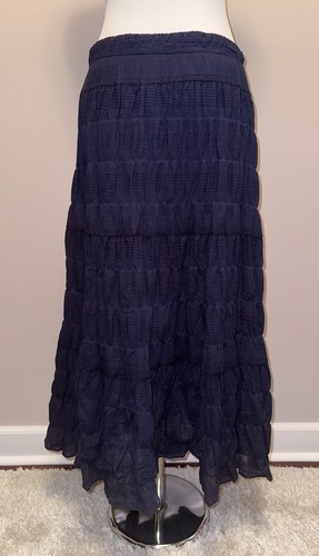 $ 128 Neu mit Etikett Max Studio strukturierter Maxirock Baumwollmischung marineblau Größe XL - Bild 7 von 10