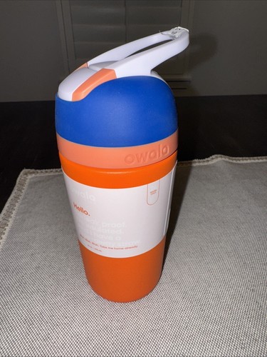 Owala Kid's Flip 14 oz. Botella de agua aislada de acero inoxidable azul cítrico