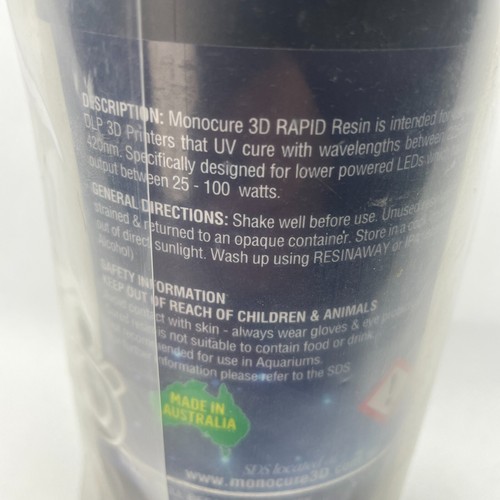 Monocure 3D Rapid Printer Resin - Black - 1 Litre - New and Sealed - 第 4/8 張圖片