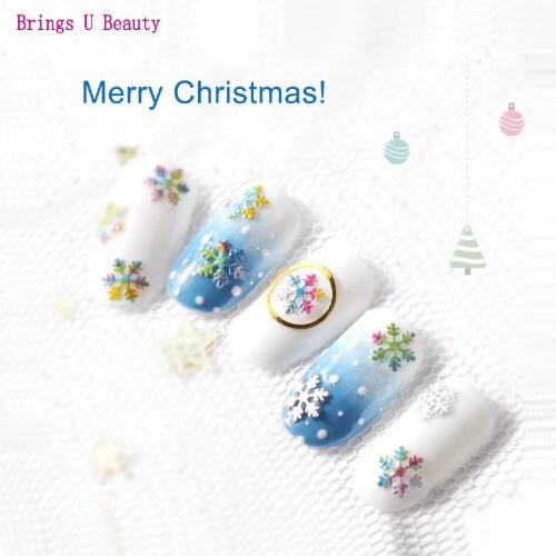 1 Box Frohe Weihnachten bunte Nagelflocken Schneeflocken Pailletten Nagel Aufkleber Deko - Bild 6 von 12