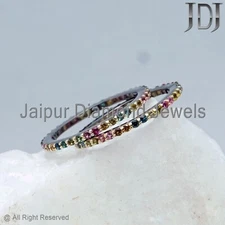 Stack Band Natural Multi Tourmaline Gemstone 925 Silver Dainty Minimalist Ring