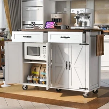 Kitchen Island with Storage and Power Outlets Rolling Kitchen Cart for Home