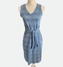 H by Halston Knit Tie Waist Sleeveless Midi Dress  Blue XXS