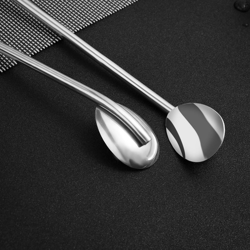 BESTONZON 6 Pcs/Pack Stainless Steel Oval Shape Metal Drinking Spoon Straw - Picture 3 of 10