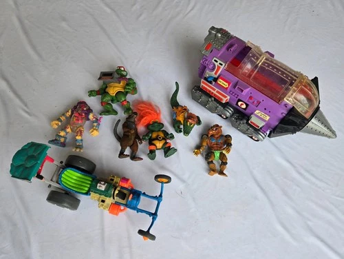 Vintage TMNT Figure Vehicle Lot Leatherhead Rahzar Splinter Mutagen Man