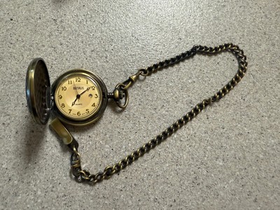 Benrus Eagle Pocket Watch Men Gold Tone Black 45mm Date. CLEAN