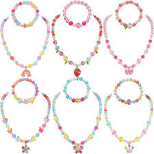 Kids Classic Jewelry Set, 6 Beaded Necklaces and Bracelets for Girls