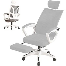 SOULART Mesh Office Chair Adjustable Lumbar, Headrest & Footrest??Grey