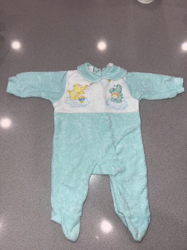 Vintage 1983 Care Bears Baby Sleeper Aqua Terry Cloth Footed Romper USA - Image 3 of 4