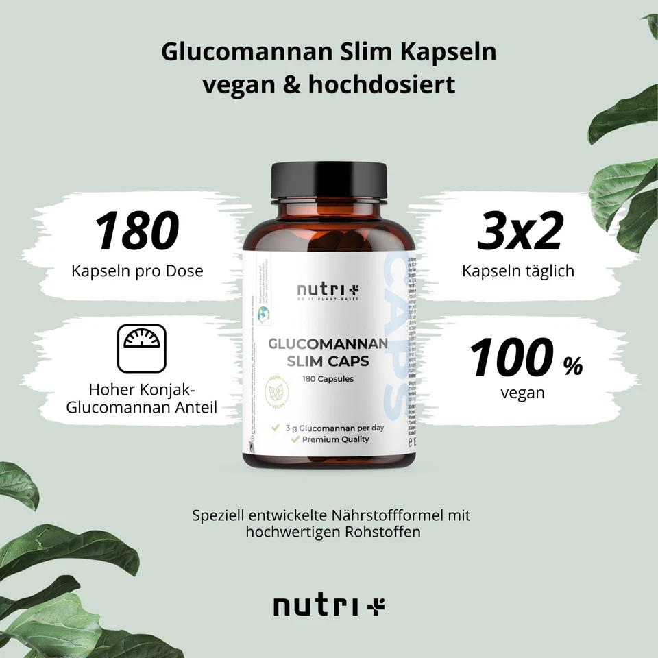 Nutri + Glucomannan Kapseln mit Chrom - 180 Slim Caps - vegan und hochdosiert - Bild 2 von 4