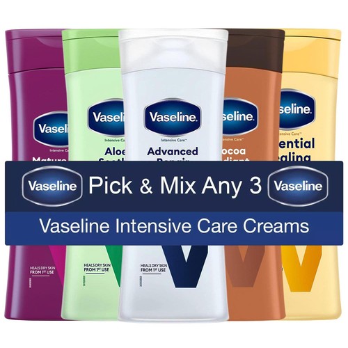 Vaseline Intensive Care Body Lotion 400ml Pick Mix Range Non-Greasy Skin, 3 Pack