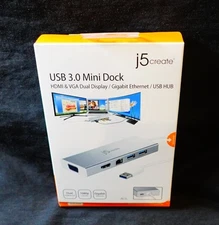 J5Create JUD380 USB 3.0 Mini Dock - HDMI and VGA Dual Display - For Mac and PC