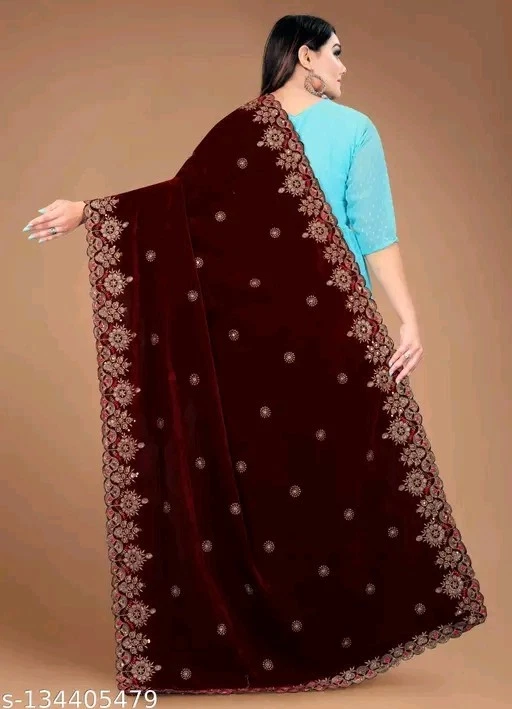Heavy Embroidery Velvet Dupatta For Bride And Women 2.3 Mtr  - Image 3 of 3